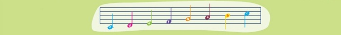 Muziekbalk met gekleurde muzieknoten